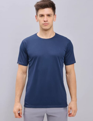 Jangoboy Solid Men Round Neck Dark Blue T-Shirt