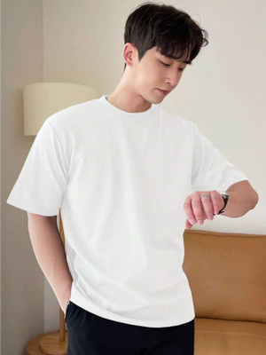FATICHAR Solid Men Round Neck White T-Shirt