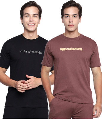 TWF Typography Men Round Neck Black, Brown T-Shirt
