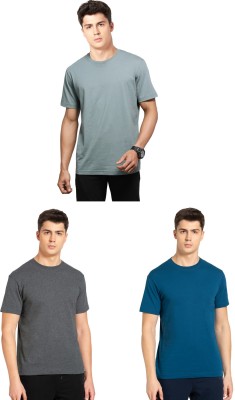 JOCKEY Solid Men Round Neck Green, Grey, Blue T-Shirt