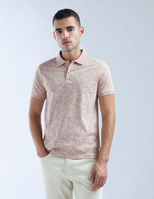 FLYING MACHINE Floral Print Men Polo Neck Pink T-Shirt