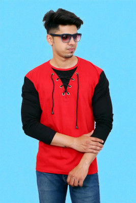 FARICON Solid Men Round Neck Red T-Shirt