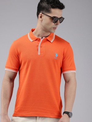 U.S. POLO ASSN. Solid Men Polo Neck Orange T-Shirt