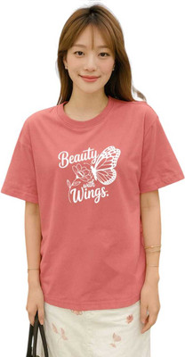 Stylicity Printed Women Round Neck Pink T-Shirt