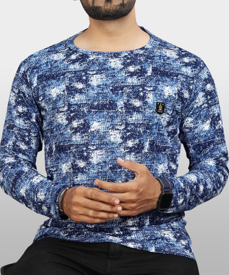 VeBNoR Printed Men Round Neck Navy Blue T-Shirt