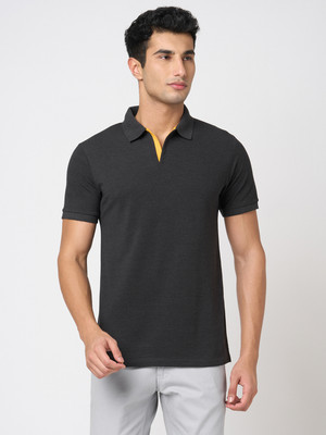 StitchHub Solid Men Polo Neck Grey T-Shirt