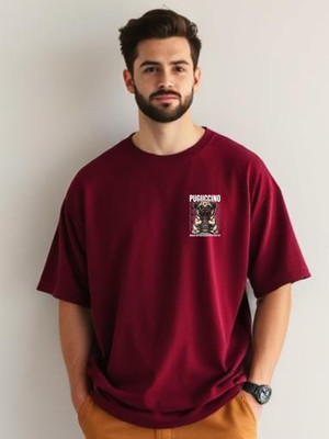 UrGear Printed Men Round Neck Maroon T-Shirt