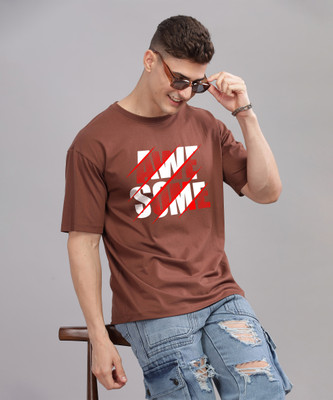 SolaceActive Printed Men Round Neck Reversible Brown T-Shirt