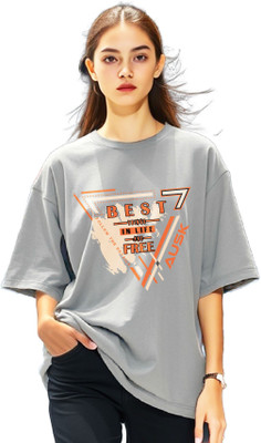 AUSK Printed Women Round Neck Grey T-Shirt