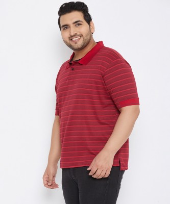 Instafab Plus Striped Men Polo Neck Red T-Shirt