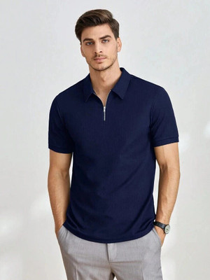 BELPATRA Solid Men Polo Neck Dark Blue T-Shirt