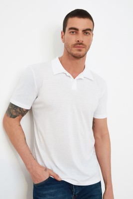 Trendyol Printed Men Polo Neck White T-Shirt