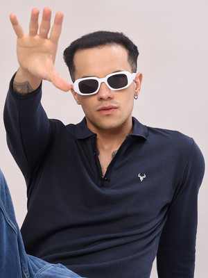 V-MART Solid Men Polo Neck Blue T-Shirt