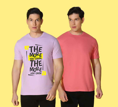 WOOSTRO Typography Men Round Neck Pink, Purple T-Shirt