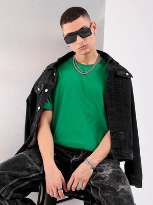 The Indian Garage Co. Solid Men Round Neck Green T-Shirt
