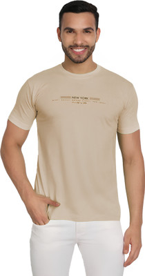Reoutlook Typography Men Round Neck Beige T-Shirt