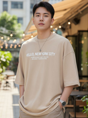FLYIND VOGUE OUTFIT Printed, Graphic Print Men Round Neck Beige T-Shirt