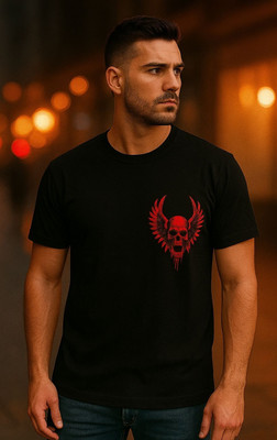 NVMART Printed Men Round Neck Black T-Shirt