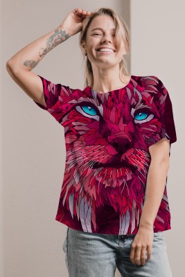 STAND OUT Animal Print Women Round Neck Pink T-Shirt