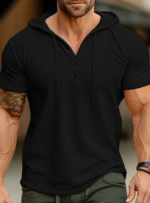 bedreamit Solid Men Hooded Neck Black T-Shirt