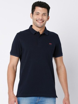 Spykar Solid Men Polo Neck Black T-Shirt