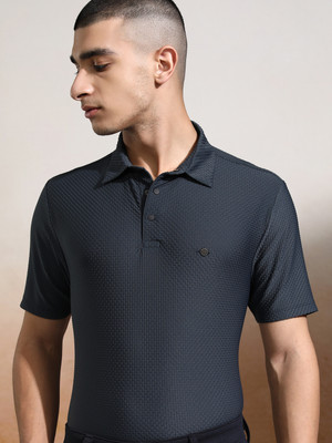 HIGHLANDER Self Design Men Polo Neck Blue T-Shirt