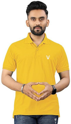 KASHIRA Solid Men Polo Neck Yellow T-Shirt