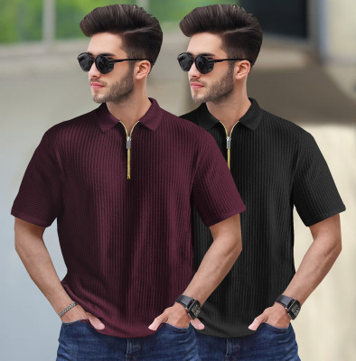TRIPR Striped Men Polo Neck Multicolor T-Shirt