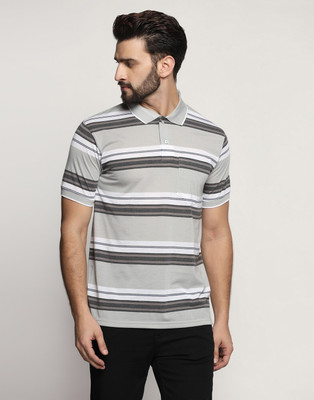 INKKR Striped Men Polo Neck Multicolor T-Shirt