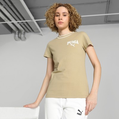 PUMA Solid Women Crew Neck Beige T-Shirt