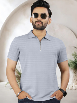 Triptee Solid Men Polo Neck Grey T-Shirt