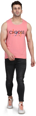 SLOWLORIS Printed Men Round Neck Pink T-Shirt