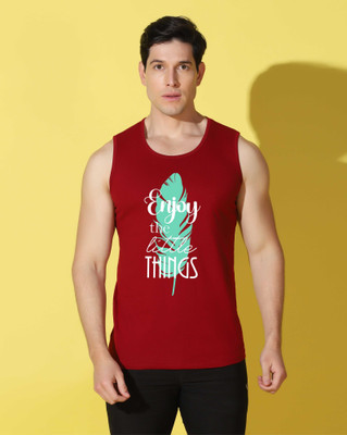 WOOSTRO Printed Men Scoop Neck Maroon T-Shirt
