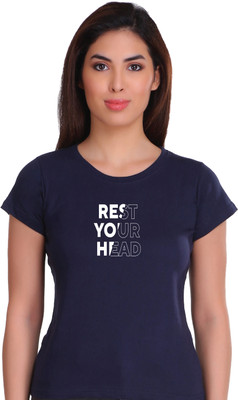 APE Typography Women Round Neck Dark Blue T-Shirt