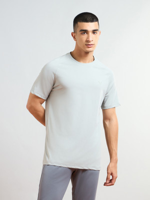 TECHNOSPORT Solid Men Round Neck Grey T-Shirt