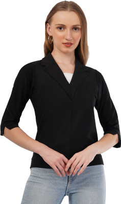 rusmaoh fashion Solid Women V Neck Black T-Shirt