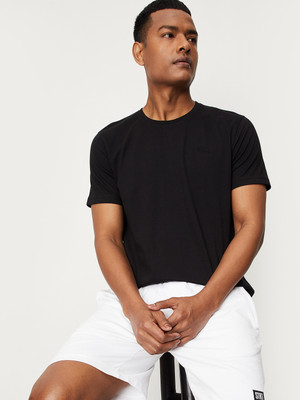 MAX Solid Men Round Neck Black T-Shirt