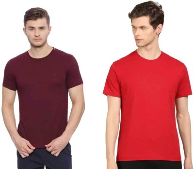 VAN HEUSEN Solid Men Round Neck Maroon, Red T-Shirt