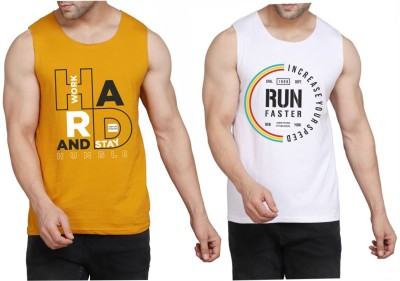 Restore Printed Men Scoop Neck Yellow, White T-Shirt