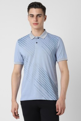 LOUIS PHILIPPE Self Design Men Polo Neck Blue T-Shirt