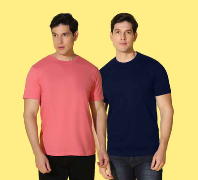 WOOSTRO Printed Men Round Neck Black, Pink T-Shirt