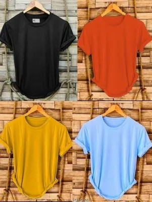 Aditi Fashion Solid Men Round Neck Multicolor T-Shirt