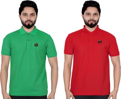 La Milano Solid Men Polo Neck Red, Green T-Shirt