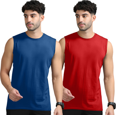 Jangoboy Solid Men Round Neck Dark Blue, Red T-Shirt
