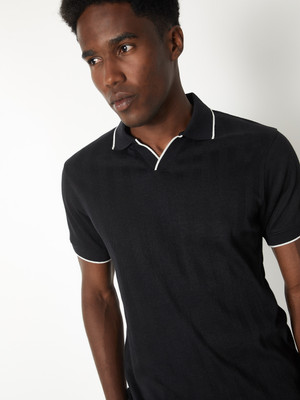 MAX Solid Men Polo Neck Black T-Shirt