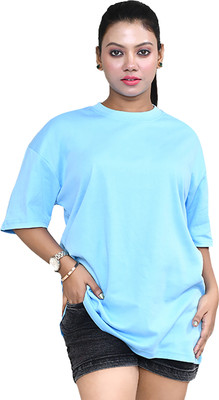 altius Solid Women Round Neck Light Blue T-Shirt