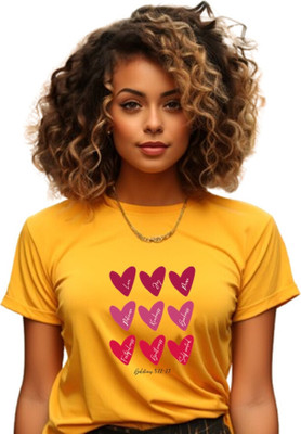 Witty Curlss Graphic Print Women Round Neck Yellow T-Shirt