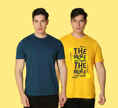 WOOSTRO Solid, Printed Men Round Neck Multicolor, Blue T-Shirt