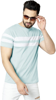 Diversify Striped Men Round Neck Light Blue T-Shirt