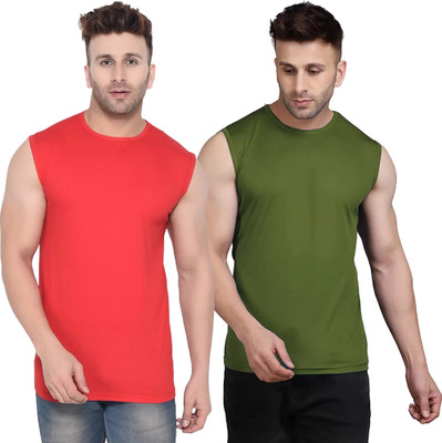 Moordale Fab Solid Men Round Neck Red, Dark Green T-Shirt